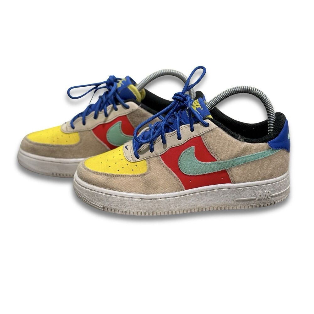 Nike Air Force 1 Low Boys Size 5Y Beige Yellow White Athletic Shoes Sneakers